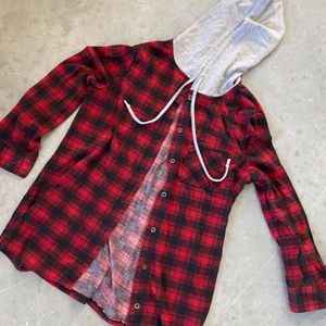 Plaid Hooded Button Up Shirt